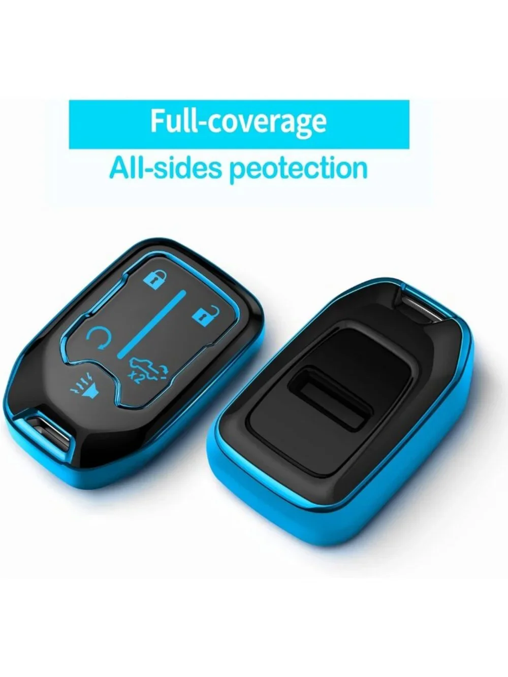 Soft TPU Key Fob Cover for Chevy Silverado Tahoe GMC Acadia Terrain - Blue, 5
